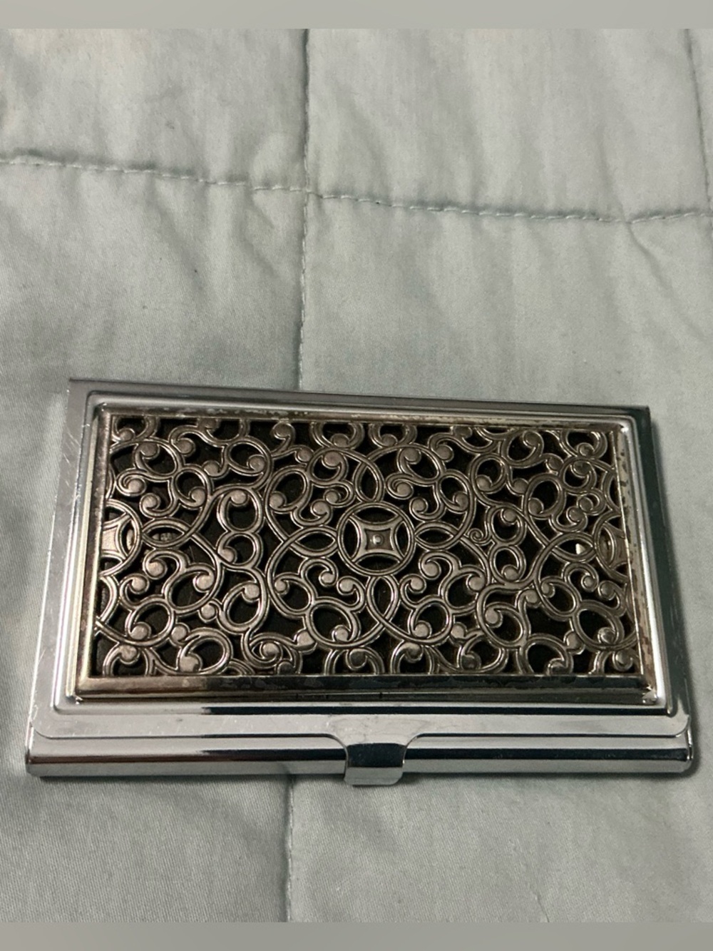 Silver Filigree Metal Card Case by Brighton, serendipity style.